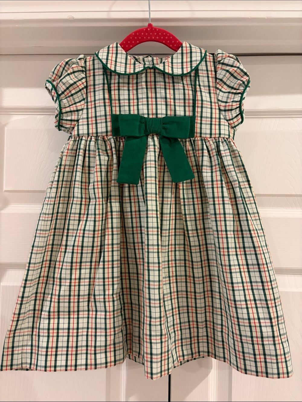 Little English Green and Cream Plaid Bow Front Party Dress